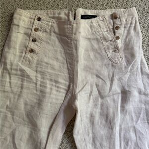 100% Linen Pants by Biton wide leg with Button and lace up tie details